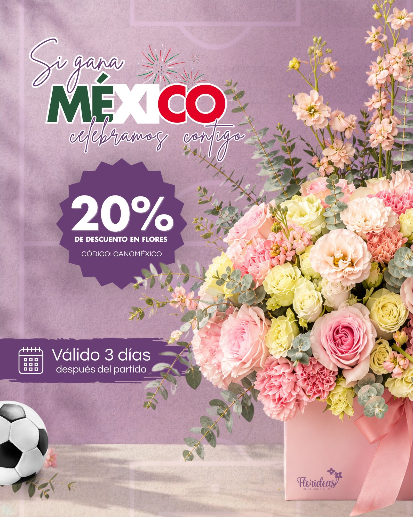🇲🇽🎉 ¡GANÓ MÉXICO! 🎉🇲🇽
Y en Florideas lo celebramos contigo 💚🤍❤️

Porque cuando gana México… ¡florecen los momentos! 
✨ 20% de descuento en flores ✨

⏳ Válido solo por 3 días después del partido 
Escríbenos, agenda tu pedido y menciona el código: GANOMEXICO

📲 WhatsApp: https://wa.link/s1glww
📞 (998) 287 3704
🌐 www.florescancun.com.mx

#OrgulloMexicano #México #Flores #ArreglosFlorales #FloresADomicilio